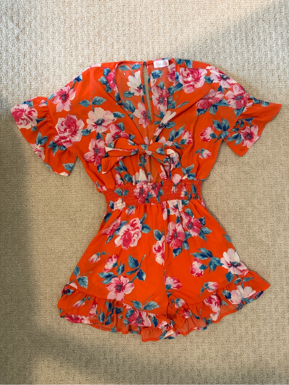 Pink Lily Orange Floral Tie-Front One Piece Romper